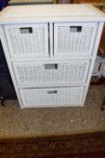WHITE PAINTED WICKER FOUR DRAWER CHEST, 73CM WIDE