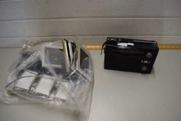 VARIOUS SILVER PLATED AND OTHER PHOTO FRAMES AND A PORTABLE RADIO
