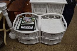 PAIR OF WHITE PAINTED WICKER TWO DRAWER BEDSIDE CHESTS, 52CM WIDE