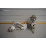 TWO LLADRO BALLERINA FIGURES, A NAO BALLERINA FIGURE AND A LLADRO CABINET PLAQUE (SOME DAMAGE