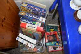 BOX OF BOARD GAMES, JIGSAW PUZZLES ETC