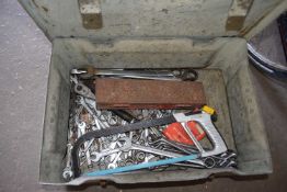 METAL TOOLBOX CONTAINING VARIOUS SPANNERS, ETC