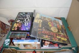 BOX OF VARIOUS CDS, DVDS, BEATLES RECORD ETC