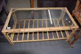 GLASS TOPPED BAMBOO FRAMED COFFEE TABLE, 100CM WIDE