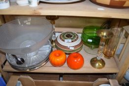 A MIXED LOT OF VARIOUS ASSORTED GLASS BOWLS HORS D'OEUVRES DISH CANDLESTICK ETC