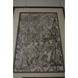 LARGE CHINESE BLACK AND WHITE PRINT OF FIGURES