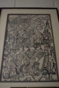 LARGE CHINESE BLACK AND WHITE PRINT OF FIGURES