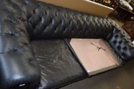 LARGE 20TH CENTURY BLACK LEATHER CHESTERFIELD SOFA, 160CM WIDE
