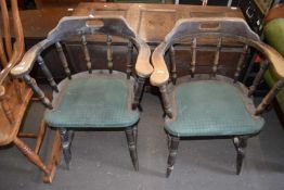 PAIR OF 20TH CENTURY BOW BACK CHAIRS WITH UPHOLSTERED SEATS