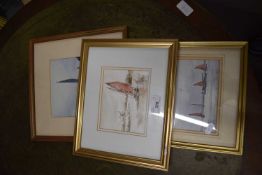 MIXED LOT - ALICE CLARKE, STUDY OF A WHERRY, WATERCOLOUR, F/G TOGETHER WITH TWO OTHERS (3)