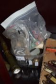 BOX OF MIXED ITEMS TO INCLUDE COSTUME JEWELLERY, WRIST WATCHES, MARBLES ETC