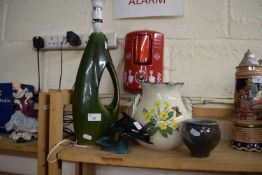 MIXED LOT POOLE POTTERY DOLPHIN STUDIO POTTERY BOWL TABLE LAMP AND A FURTHER PRIMROSE PATTERNED VASE