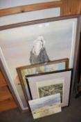 MIXED LOT OF PICTURES TO INCLUDE BRIGITTE BENNET OIL ON CANVAS, RURAL CHURCH, FURTHER WATERCOLOUR