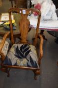 EARLY 20TH CENTURY CABRIOLE LEGGED CARVER CHAIR WITH FLORAL UPHOLSTERED SEAT