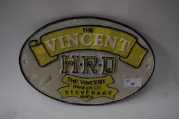 Oval wall plaque marked 'The Vincent HRD Stevenage'