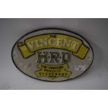 Oval wall plaque marked 'The Vincent HRD Stevenage'