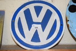 Circular cast iron wall plaque 'VW'