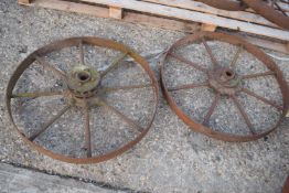 A pair of vintage steel wheels
