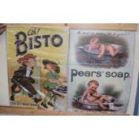 Two thin metal signs 'Bisto' and 'Pears Soap'
