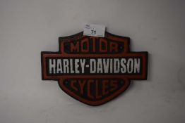 Small cast iron advertising sign 'Harley Davidson Motor Cycles'