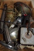 Box of various vintage car spares to include assorted Lucas head lamps, and other items
