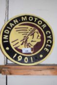 Circular cast iron wall plaque, 'Indian Motorcycles'