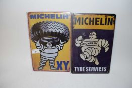 Two thin metal signs 'Michelin Tyres'