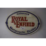 Oval cast iron plaque 'Royal Enfield Motor Cycle dealer'