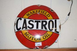 Small circular enamel sign 'Castrol Wakefield Motor Oil'