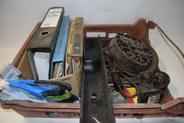 Large box miscellaneous car parts, service manuals and various binders