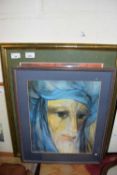 A pair of modern prints depicting an old man and young girl, 17x13ins., approx., framed and glazed.