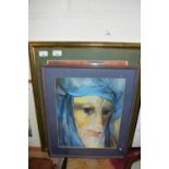 A pair of modern prints depicting an old man and young girl, 17x13ins., approx., framed and glazed.