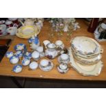 MIXED LOT GILT DECORATED TEA WARES AND A QUANTITY OF WOODS IVORY DINNER WARES