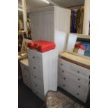 ALSTONS LIGHT WOOD FINISH FOUR PIECE BEDROOM SUITE COMPRISING WARDROBE, DRESSING CHEST, PEDESTAL