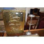 BRASS FIRE SCREEN AND A POKER STAND (2)