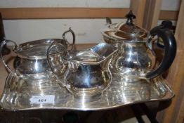 SILVER PLATED TEA SET AND AN ACCOMPANYING TRAY
