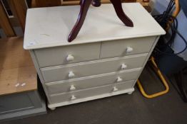 MODERN PAINTED PINE FIVE DRAWER CHEST, 84CM WIDE