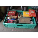 BOX OF VARIOUS MIXED TOOLS, GARAGE CLEARANCE ITEMS ETC