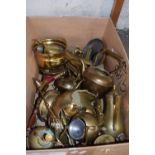 LARGE BOX OF MIXED BRASS WARES