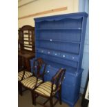 BLUE PAINTED PINE KITCHEN DRESSER, 153CM WIDE