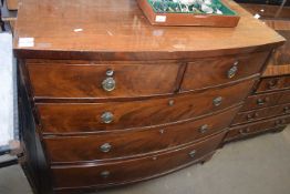19TH CENTURY MAHOGANY BOW FRONT FIVE DRAWER CHEST, 105CM WIDE