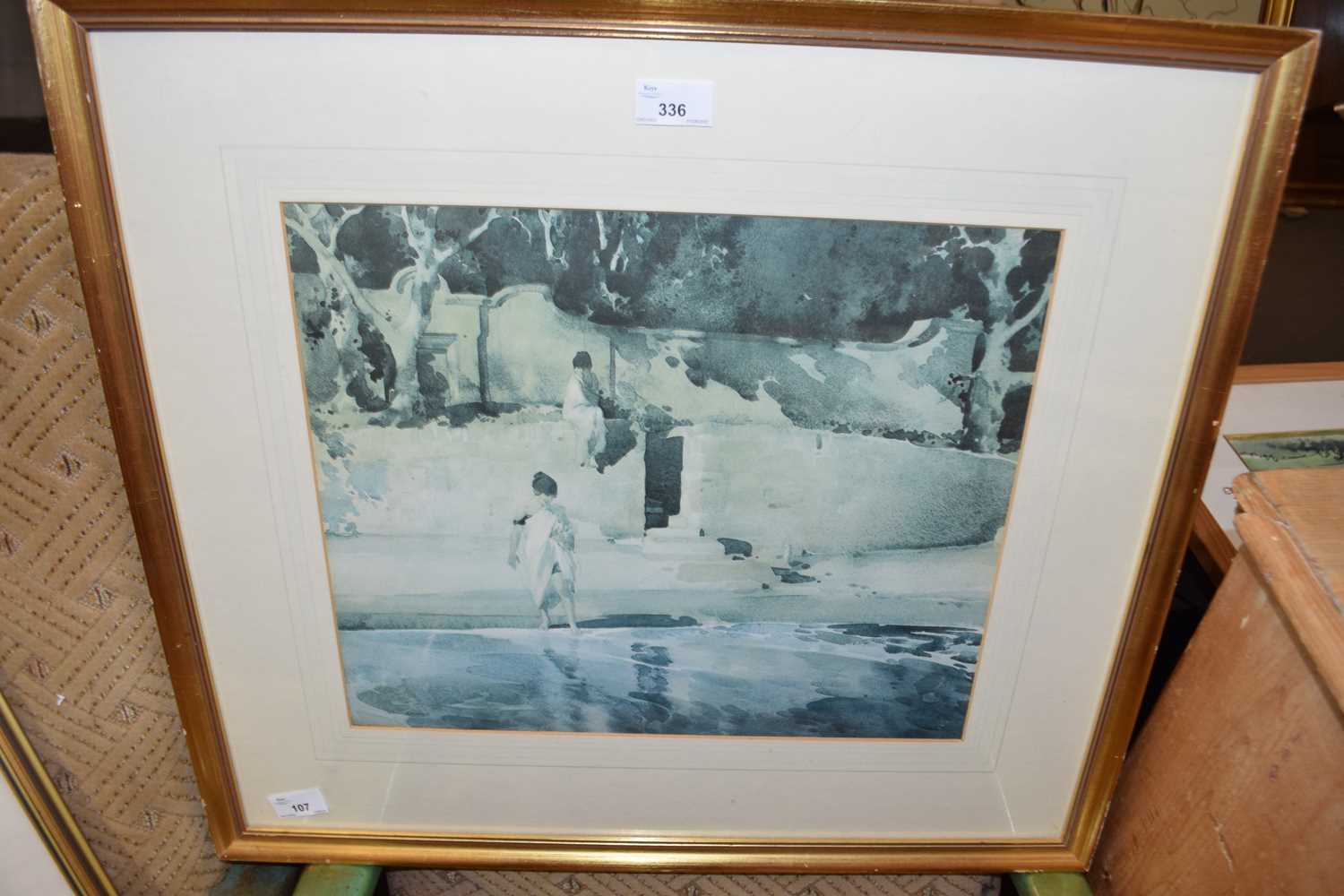 AFTER SIR WILLIAM RUSSELL FLINT, COLOURED PRINT, TWO LADIES AT WATERSIDE, F/G