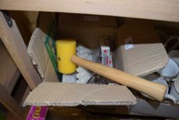 BOX OF VARIOUS CASES OF EYELETS, RUBBER HAMMER AND OTHER TOOLS