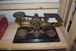 VINTAGE BRASS POSTAL SCALES WITH WEIGHTS