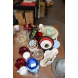 MIXED LOT OF GLASS WARES, KITCHEN WARES, VASES ETC