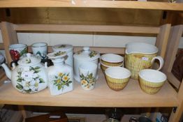 MIXED LOT OF VARIOUS FLORAL TABLE WARES, IDEN SUSSEX POTTERY JUG AND CUP ETC