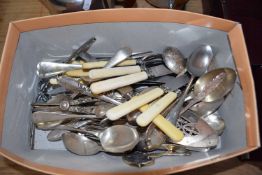 CASE OF SILVER PLATED FISH CUTLERY, PLUS A SHOEBOX OF MIXED LOOSE CUTLERY