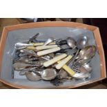 CASE OF SILVER PLATED FISH CUTLERY, PLUS A SHOEBOX OF MIXED LOOSE CUTLERY