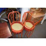 SET OF FOUR RED METAL FRAMED KITCHEN CHAIRS