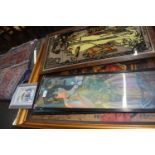 MIXED LOT OF ART NOUVEAU STYLE WALL MIRROR, VARIOUS COLOURED PRINTS (5)